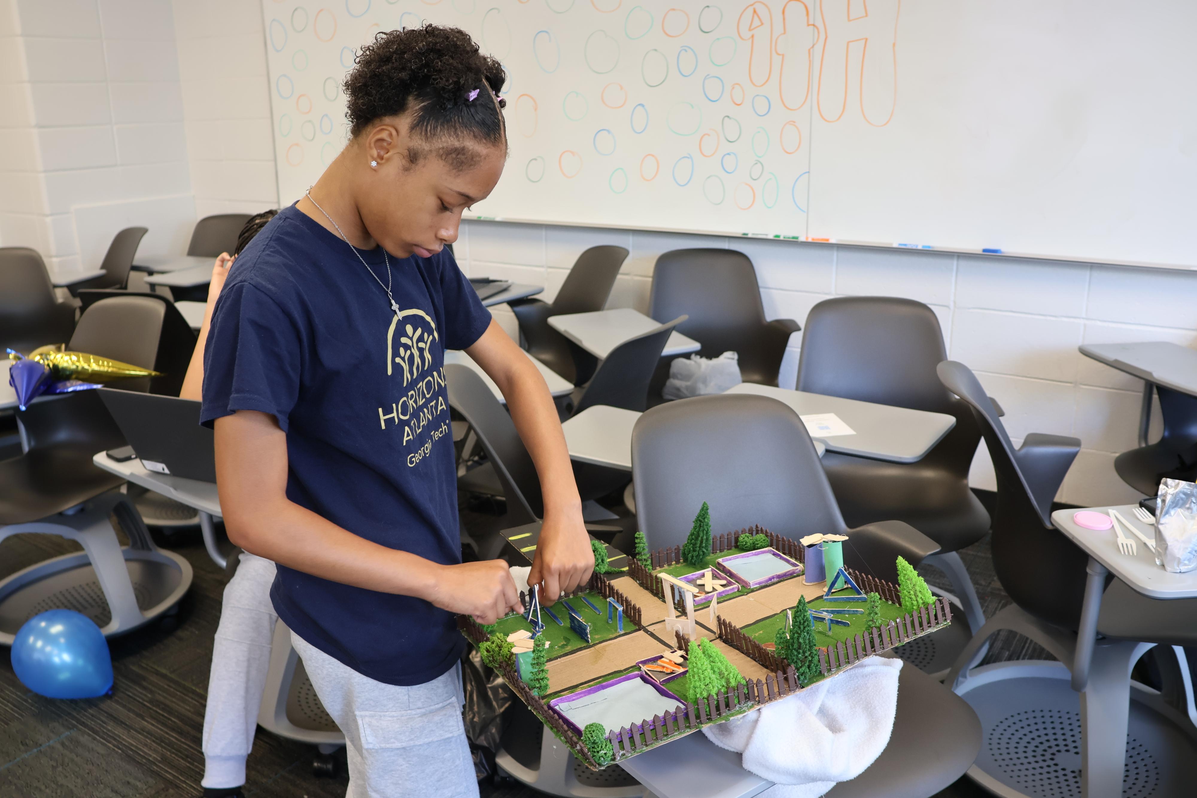 Horizons student working on dog park project.